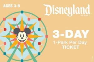 Disneyland 3-Day 1-Park Per Day Ticket Ages 3-9 $390