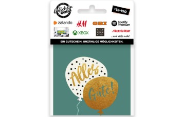 Gutscheingold ALLES GUTE Geschenkkarte Luftballons