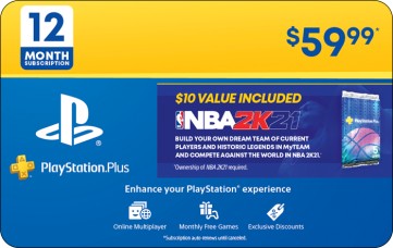 SONY 12M PS+ & NBA 2K21 BONUS $59.99 SONY 12M PS+ & NBA 2K21 BONUS $59.99